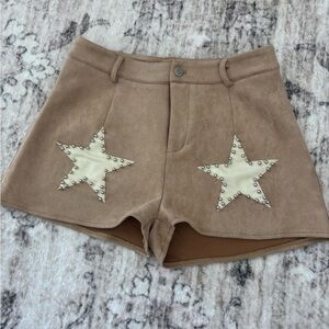 Stylish Tan Star-Embellished Women's Shorts